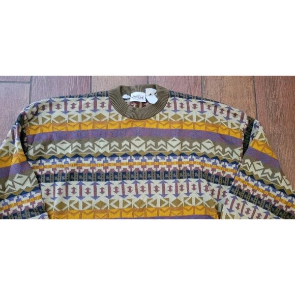 Fiume Sweater Pullover Ribbed Long Sleeve Geometric Aztec XL Vintage Pattern - Picture 3 of 8